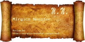 Mirgics Nesztor névjegykártya